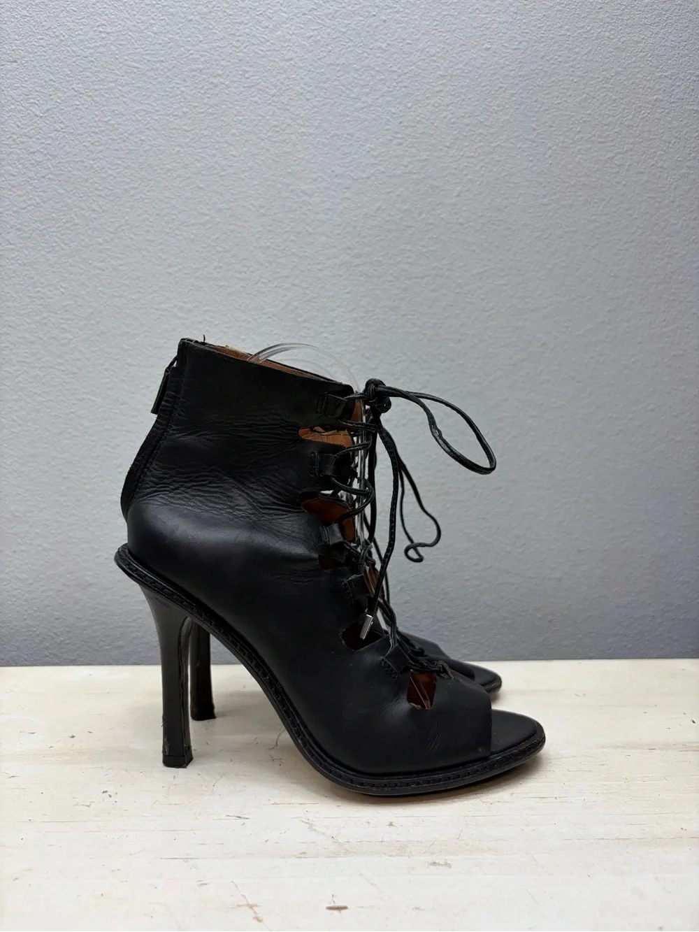 Derek Lam 10 Crosby Black Leather Inga Lace Up Heeled Sandals Size 6